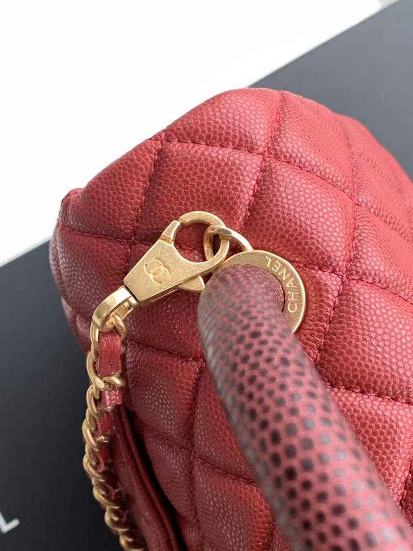 Chanel Flap bag with top handle A92990, Red calfskin Gold