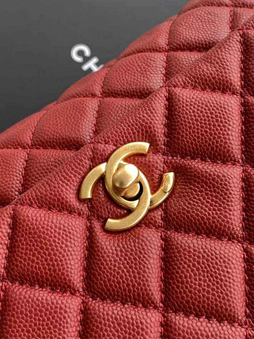 Chanel Flap bag with top handle A92990, Red calfskin Gold