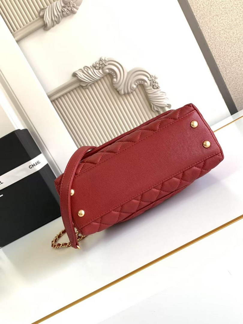 Chanel Flap bag with top handle A92990, Red calfskin Gold