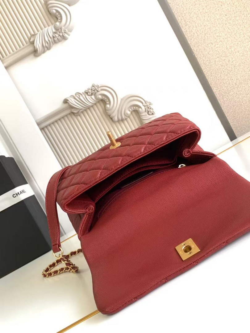 Chanel Flap bag with top handle A92990, Red calfskin
