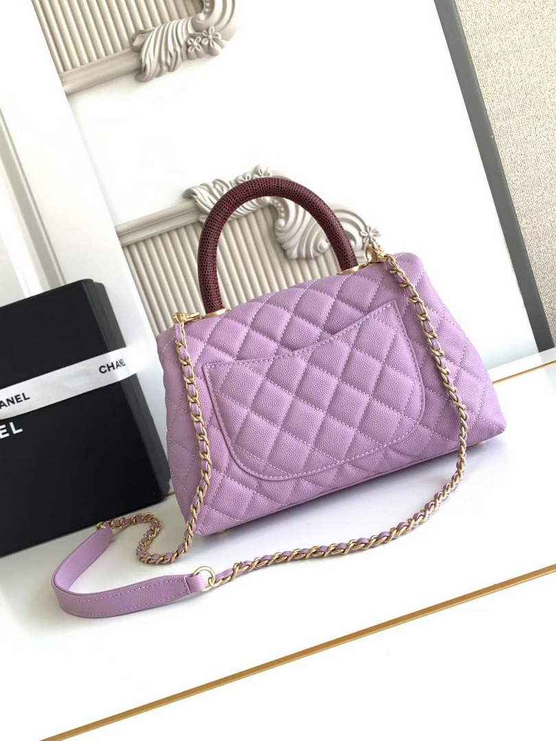Chanel Flap bag with top handle A92990, Purple Red calfskin