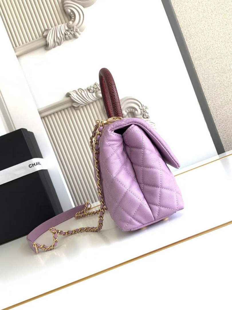 Chanel Flap bag with top handle A92990, Purple Red calfskin