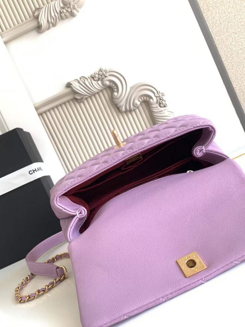 Chanel Flap bag with top handle A92990, Purple Red calfskin