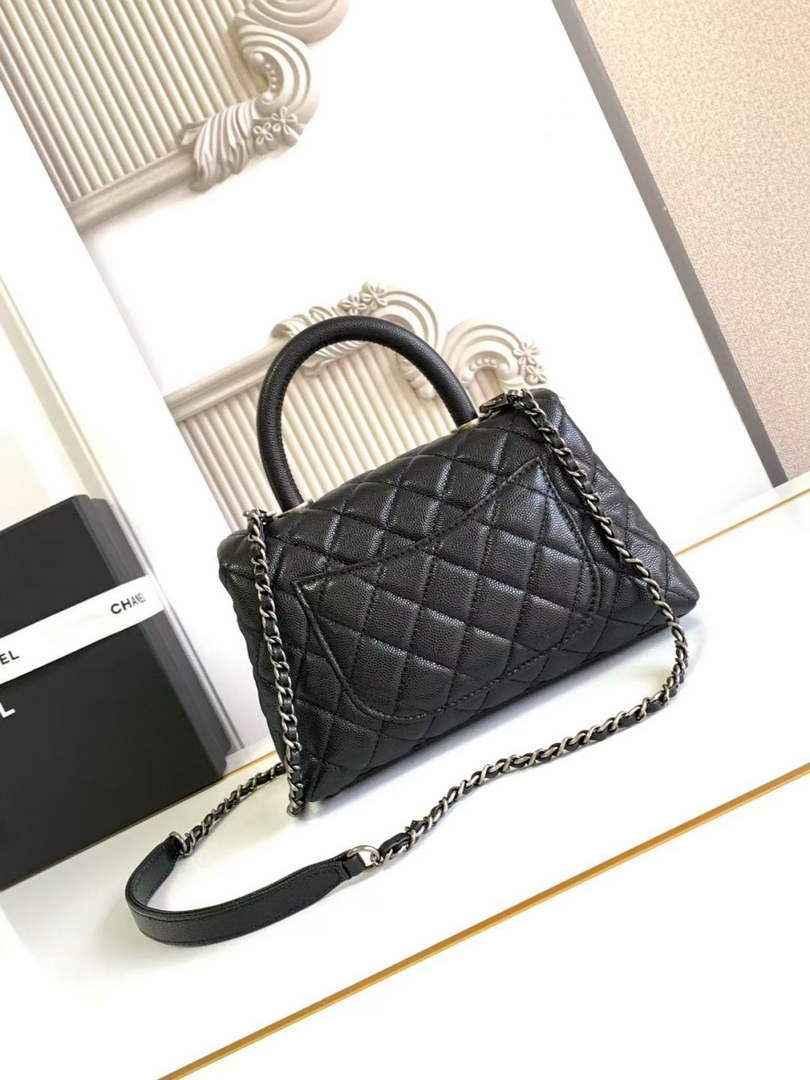 Chanel Flap bag with top handle A92990, Black Grained calfskin