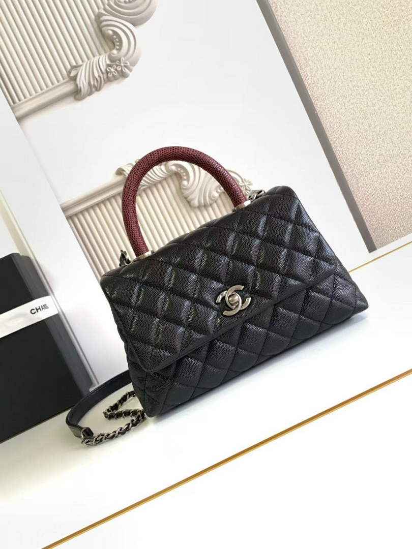Chanel Flap bag with top handle A92990, Black Red calfskin