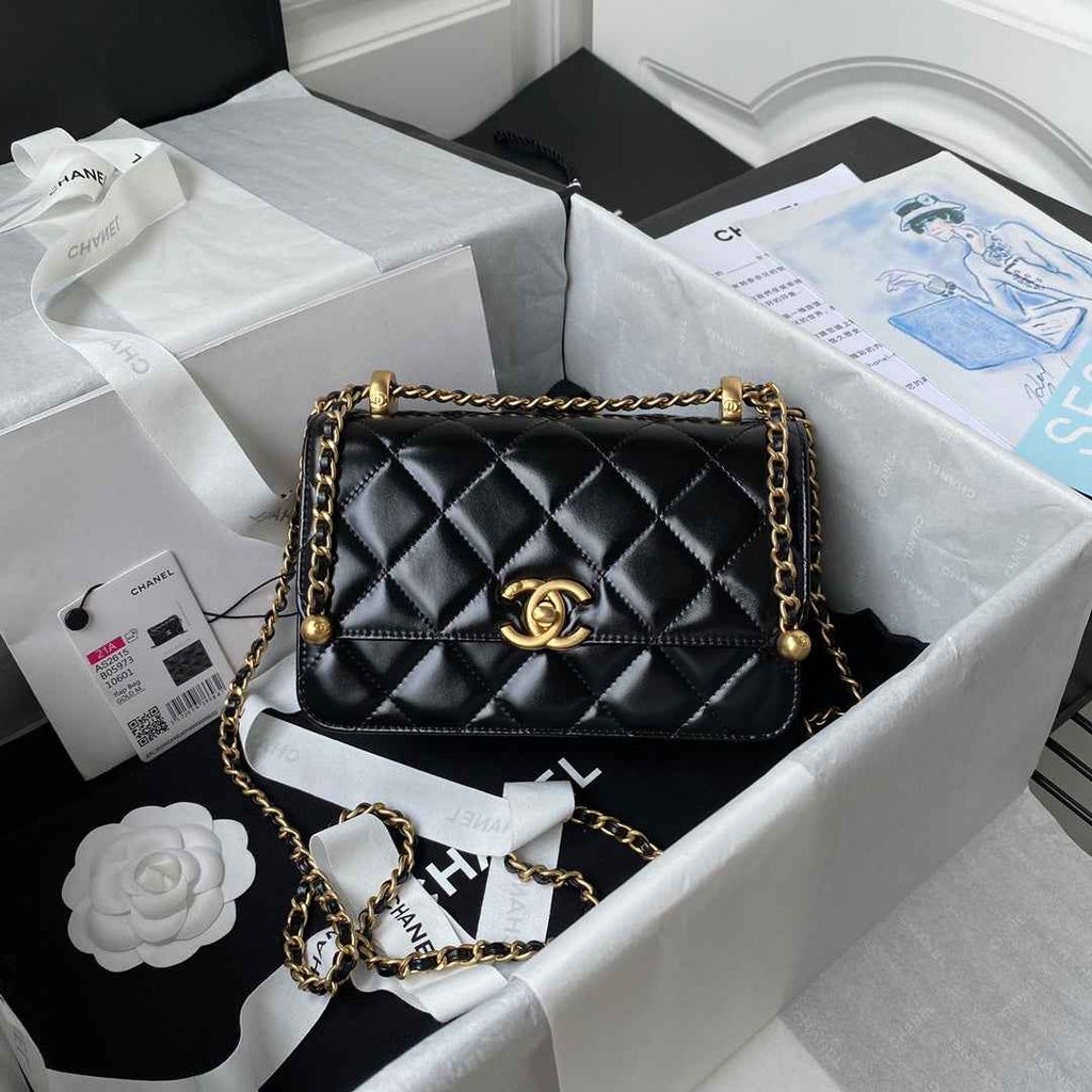 Chanel Flap bag with top handle AS2615 Lambskin Black