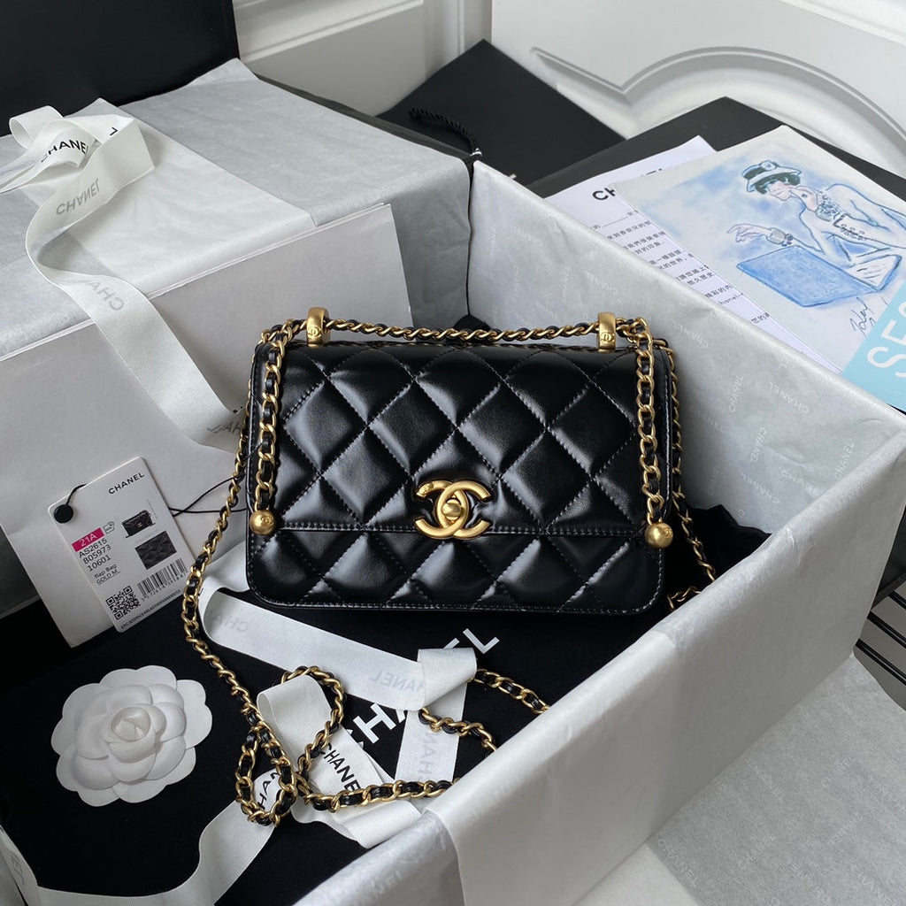 Chanel Flap bag with top handle AS2615 Lambskin Black