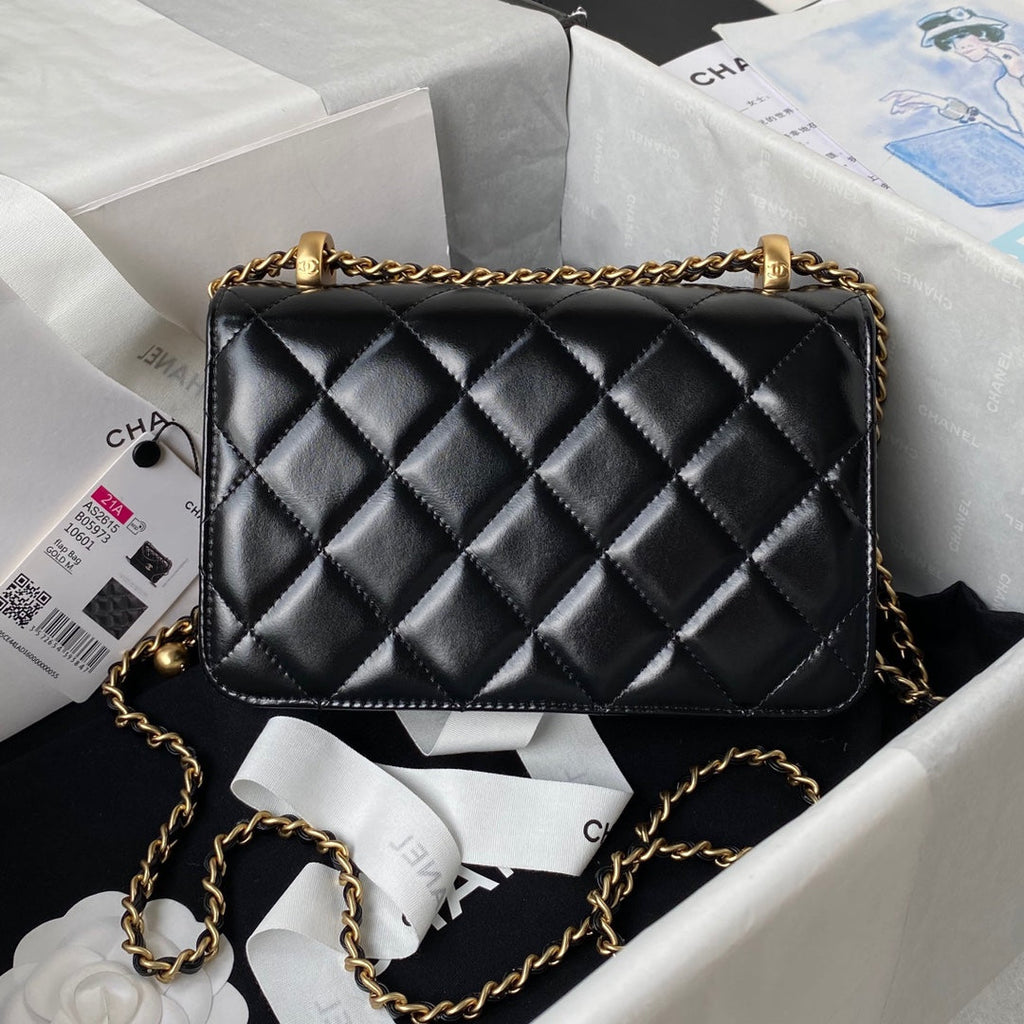 Chanel Flap bag with top handle AS2615 Lambskin Black