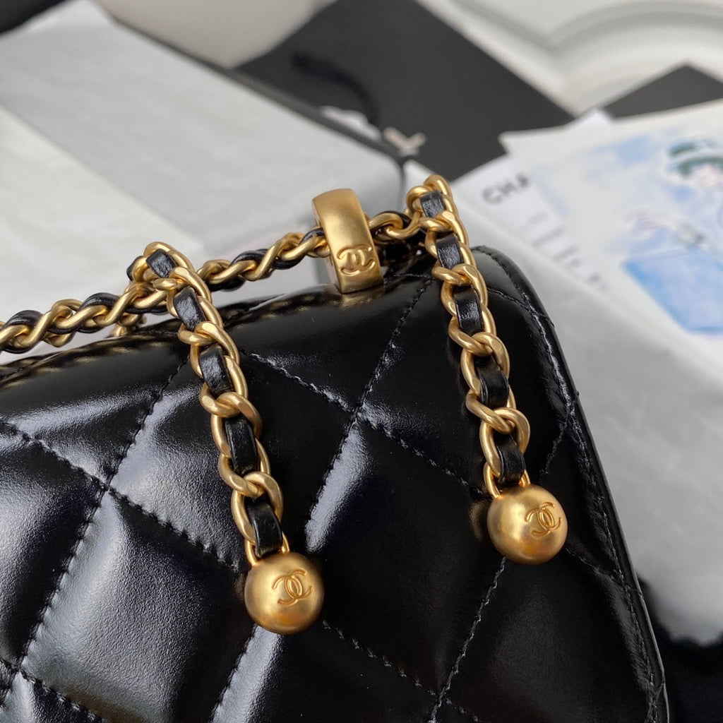 Chanel Flap bag with top handle AS2615 Lambskin Black