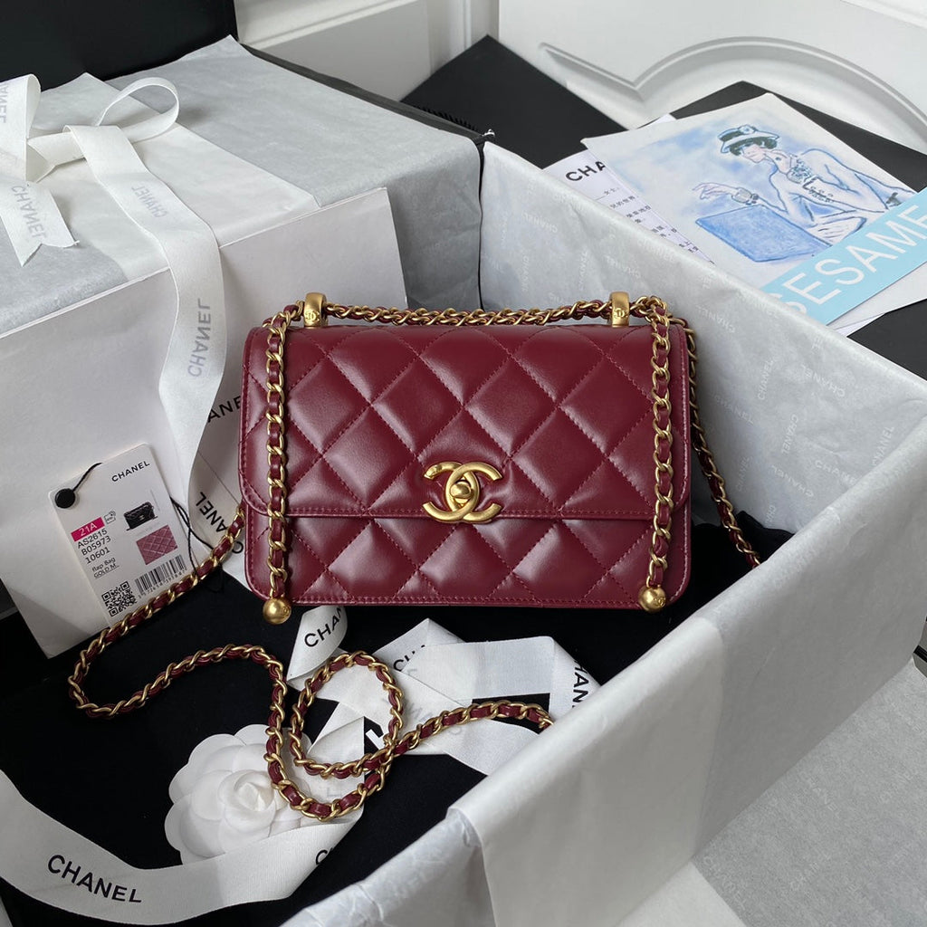 Chanel Flap bag with top handle AS2615 Lambskin Red