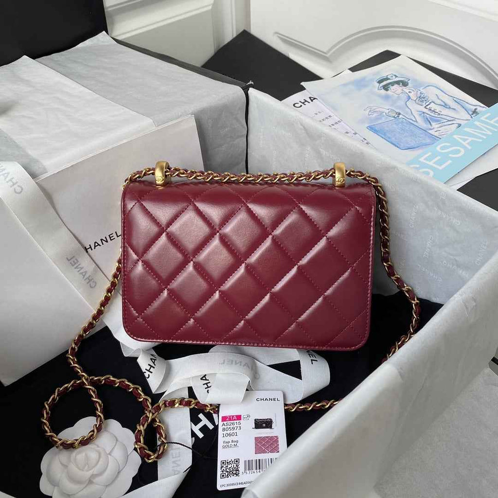 Chanel Flap bag with top handle AS2615 Lambskin Red