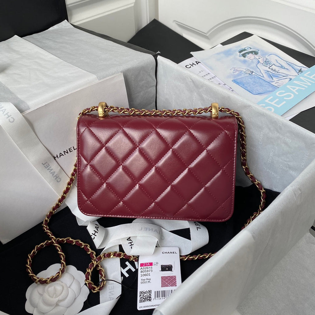 Chanel Flap bag with top handle AS2615 Lambskin Red
