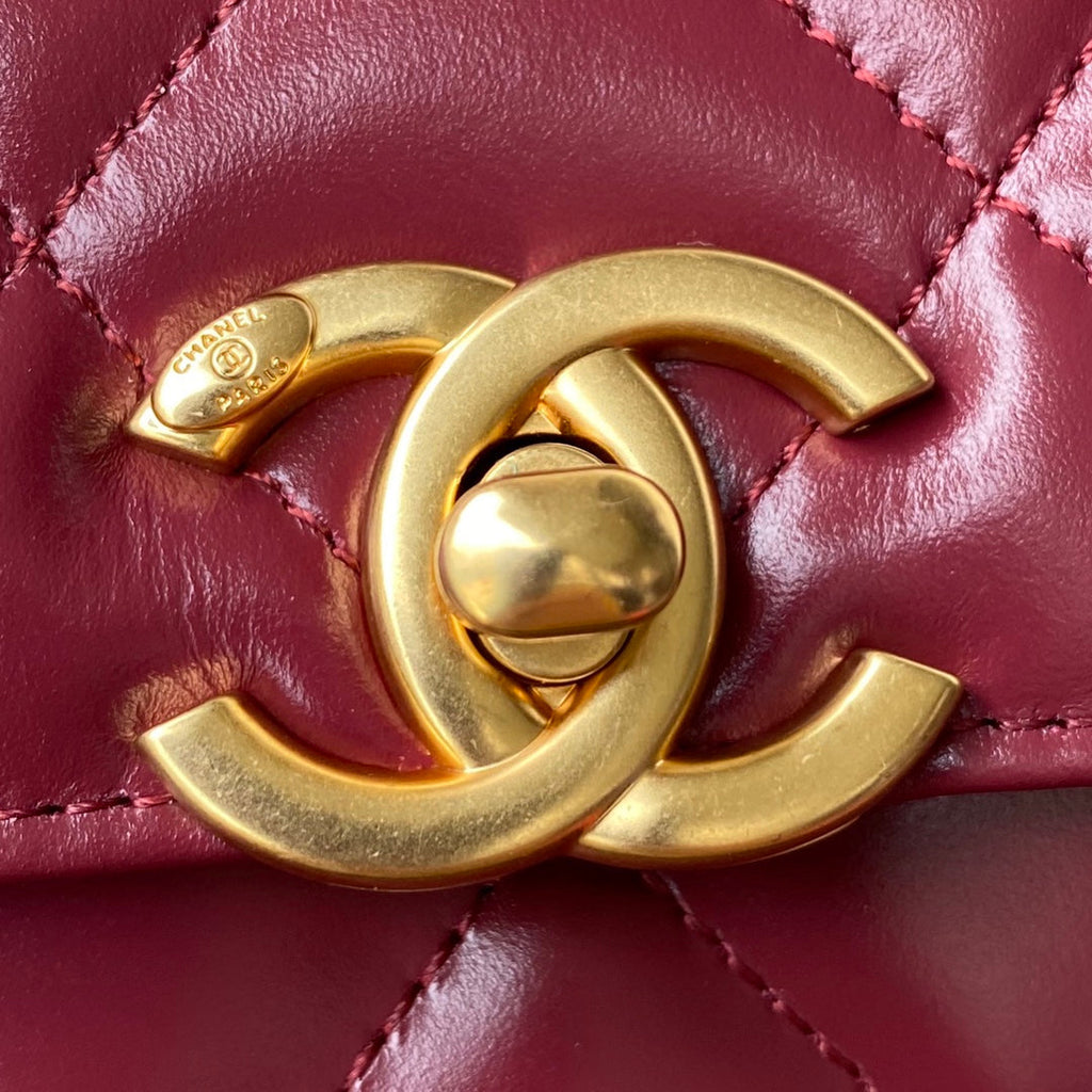 Chanel Flap bag with top handle AS2615 Lambskin Red