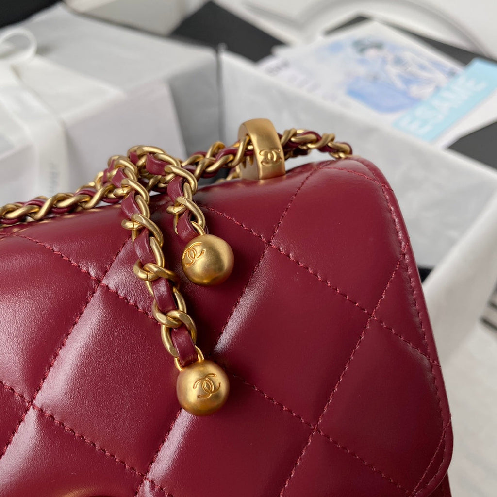 Chanel Flap bag with top handle AS2615 Lambskin Red