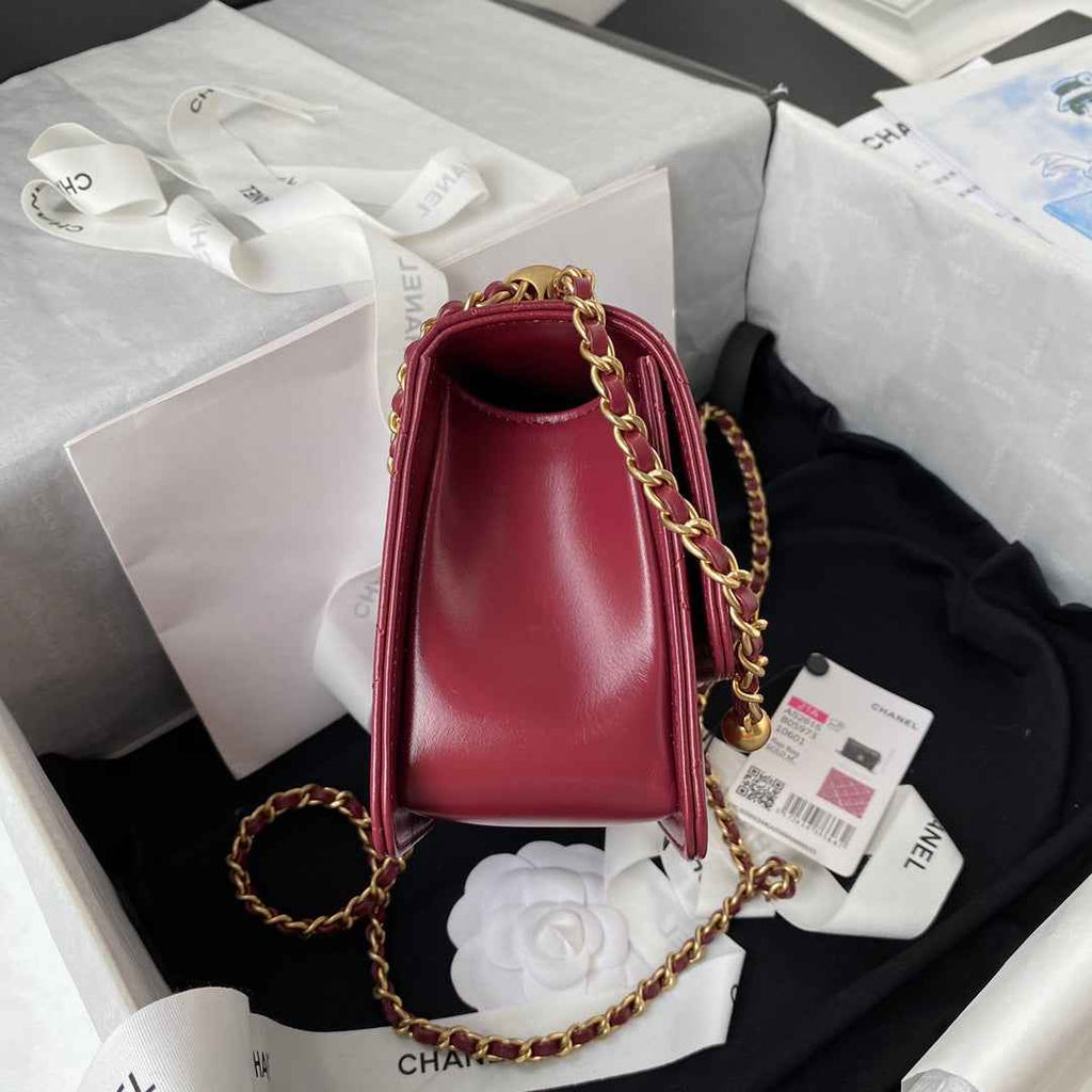 Chanel Flap bag with top handle AS2615 Lambskin Red