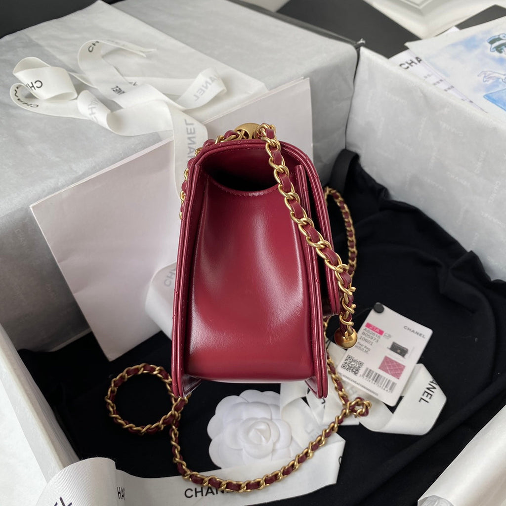 Chanel Flap bag with top handle AS2615 Lambskin Red