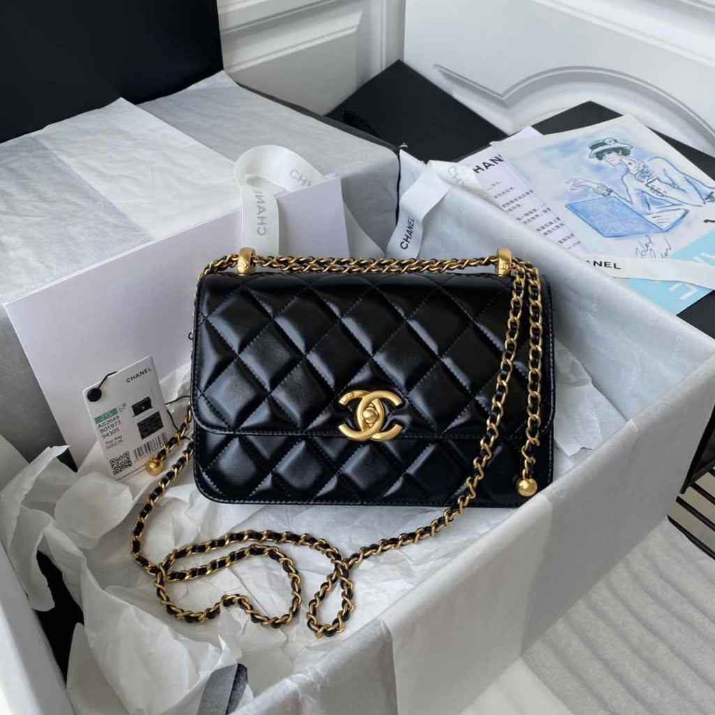 Chanel Flap bag with top handle AS2649 Lambskin Black