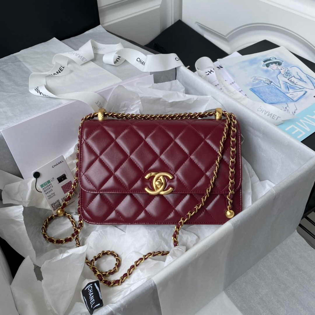 Chanel Flap bag with top handle AS2649 Lambskin Red