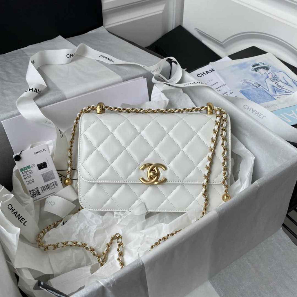 Chanel Flap bag with top handle AS2649 Lambskin White