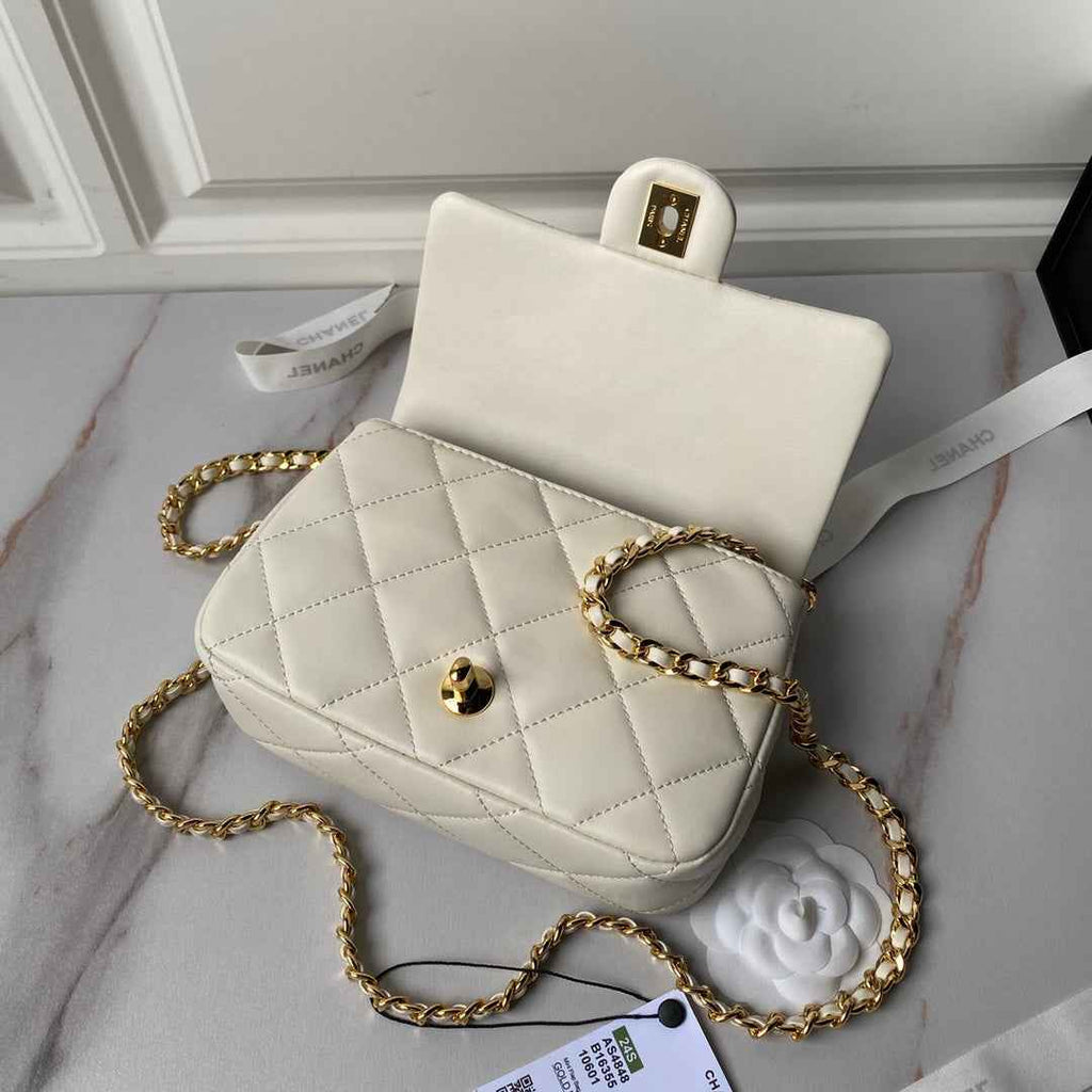 Chanel flap bag with top handle AS4848 Beige Lambskin