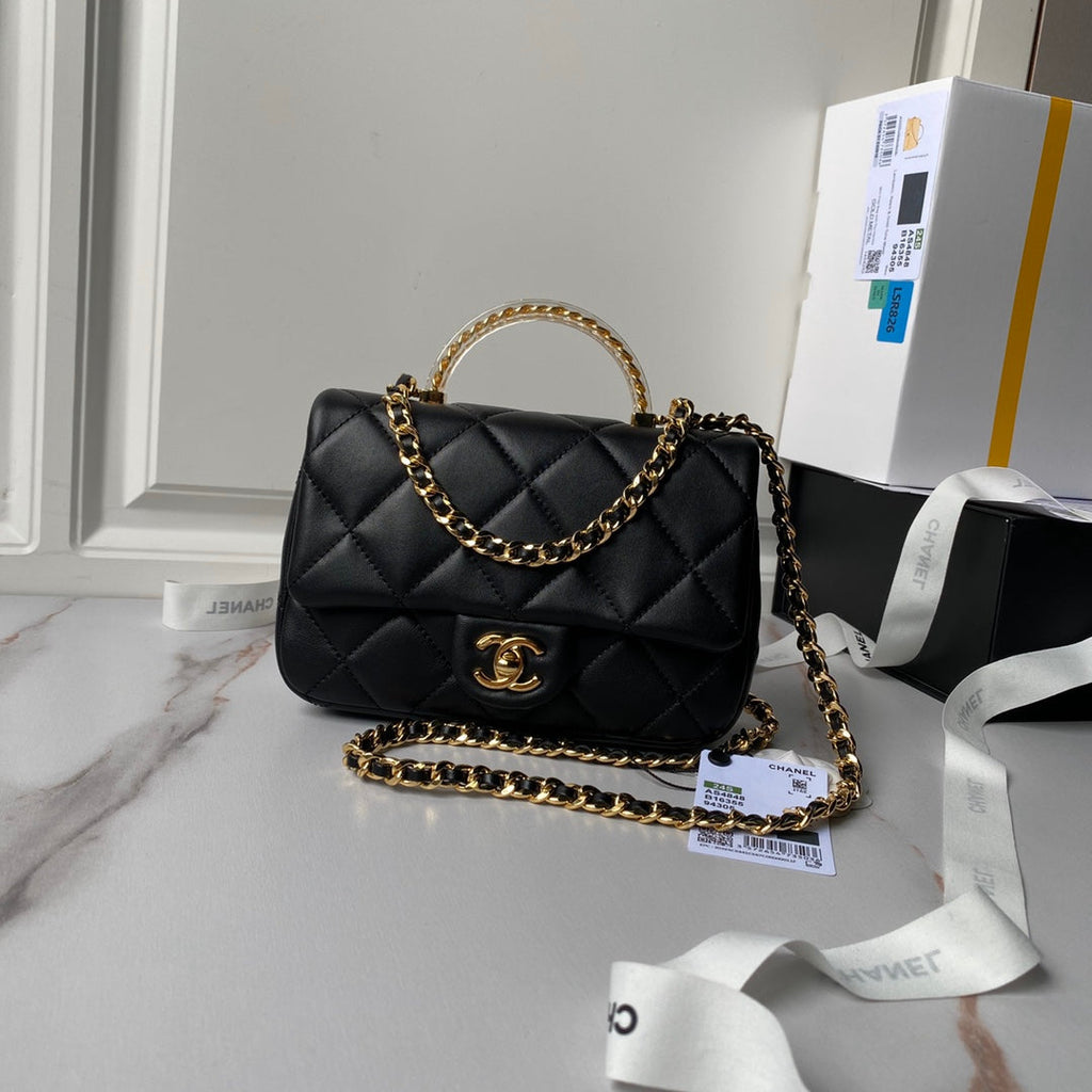 Chanel flap bag with top handle AS4848 Black Lambskin