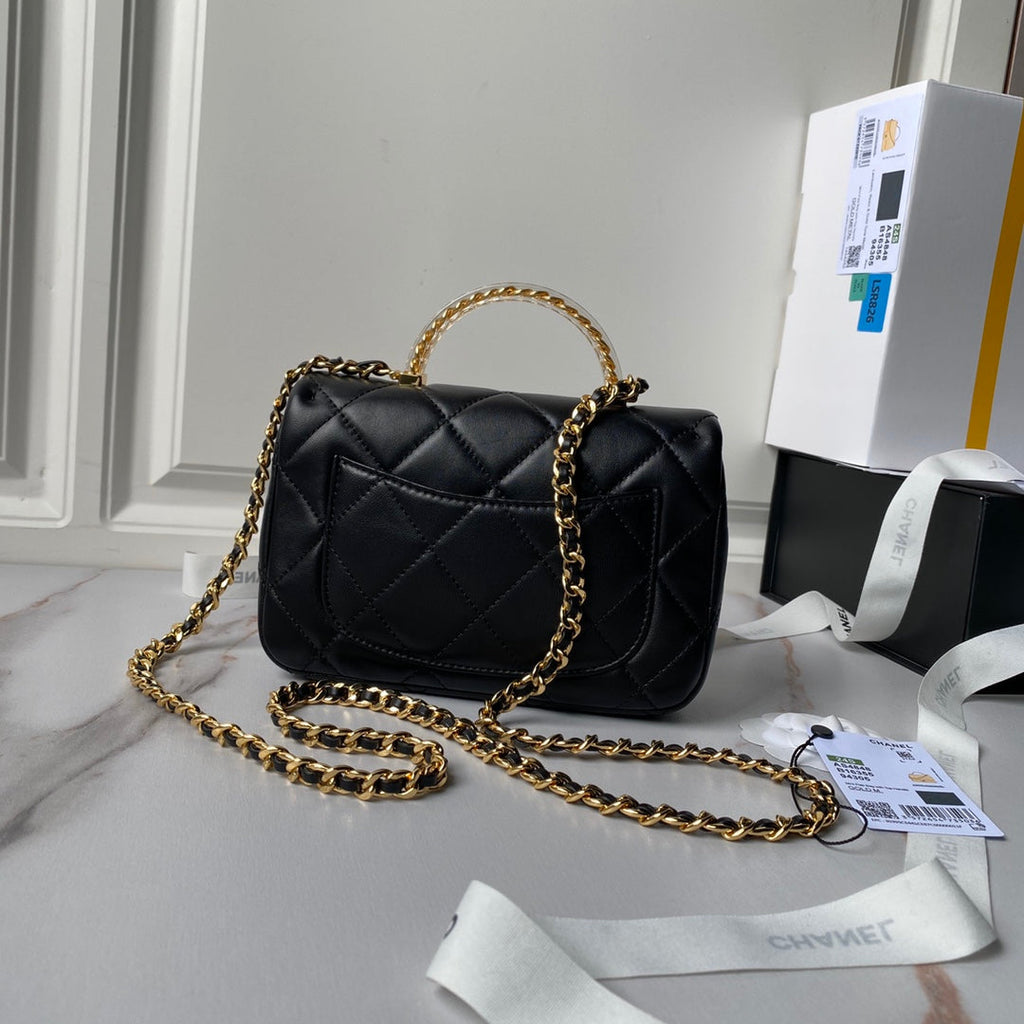 Chanel flap bag with top handle AS4848 Black Lambskin