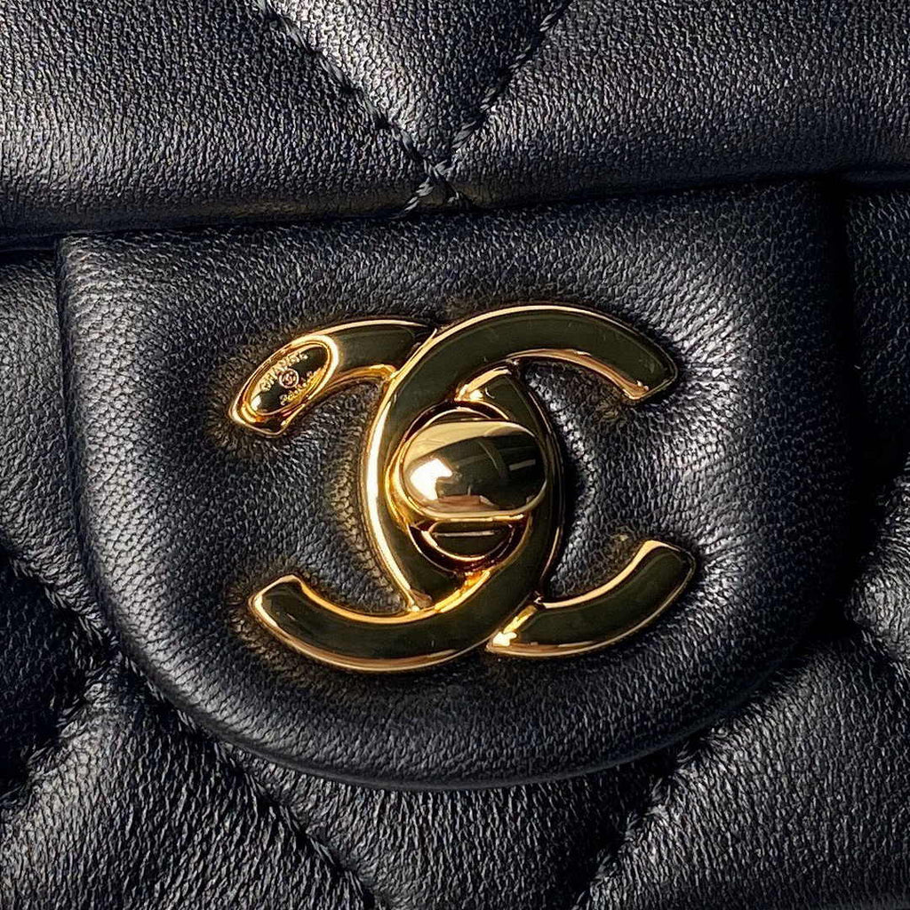 Chanel flap bag with top handle AS4848 Black Lambskin