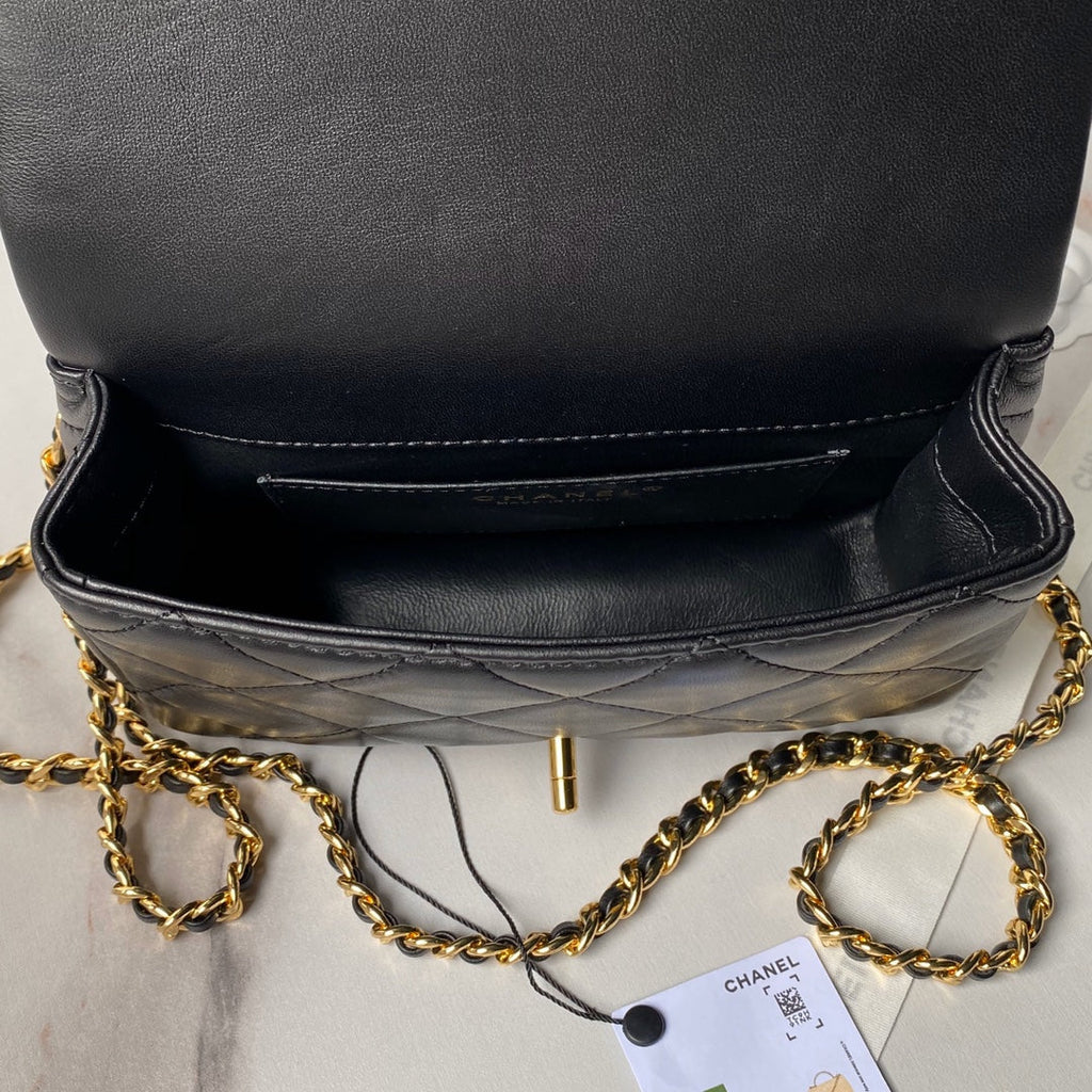 Chanel flap bag with top handle AS4848 Black Lambskin