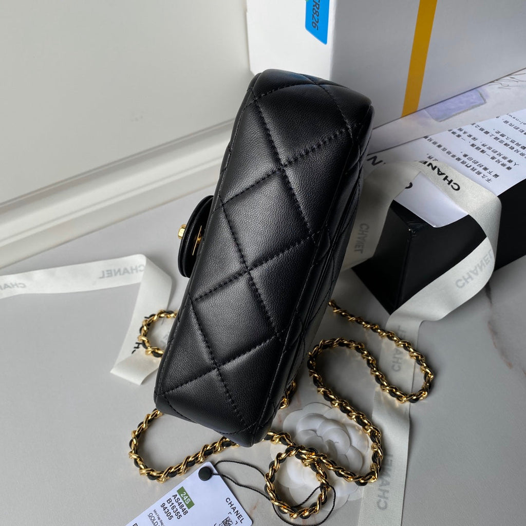 Chanel flap bag with top handle AS4848 Black Lambskin
