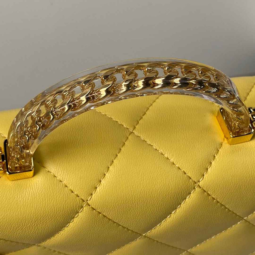 Chanel flap bag with top handle AS4848 Yellow Lambskin