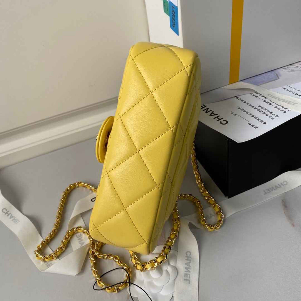 Chanel flap bag with top handle AS4848 Yellow Lambskin