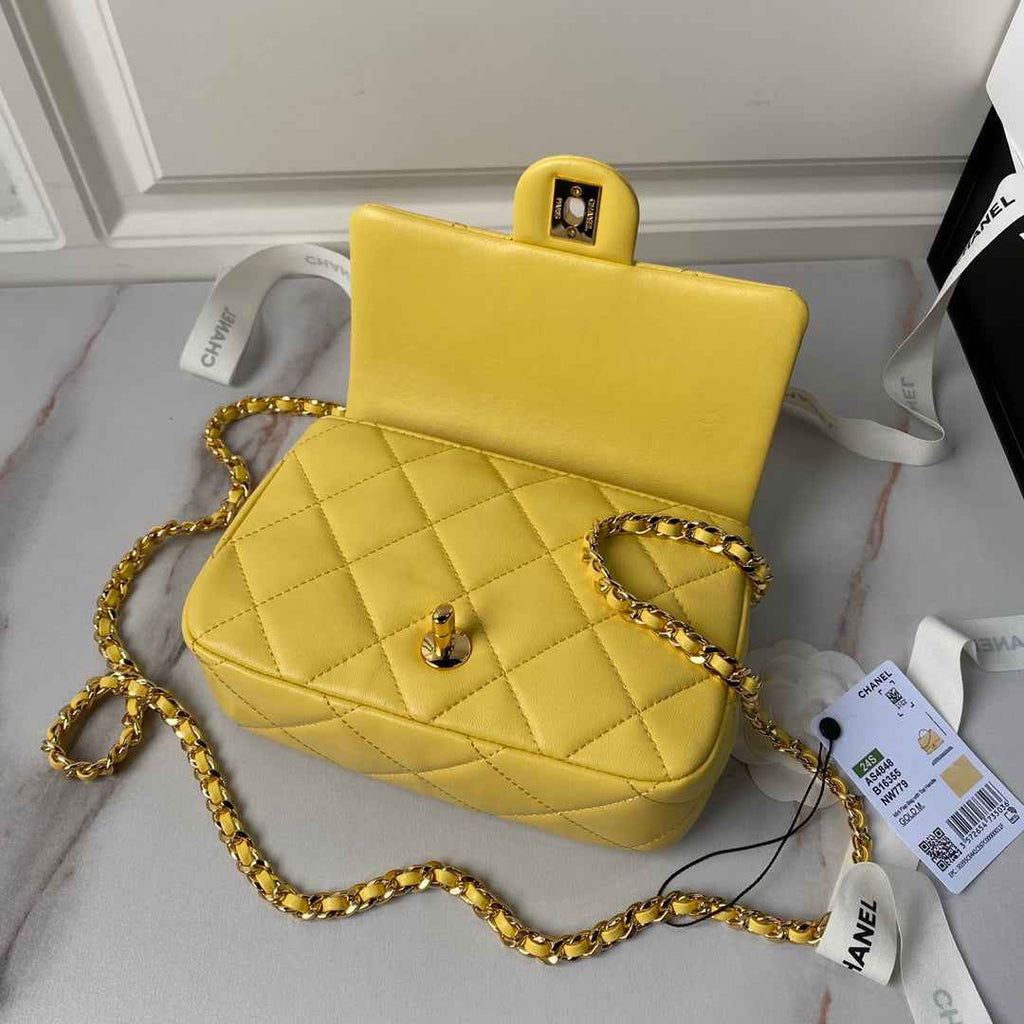 Chanel flap bag with top handle AS4848 Yellow Lambskin