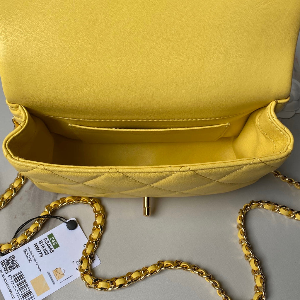Chanel flap bag with top handle AS4848 Yellow Lambskin