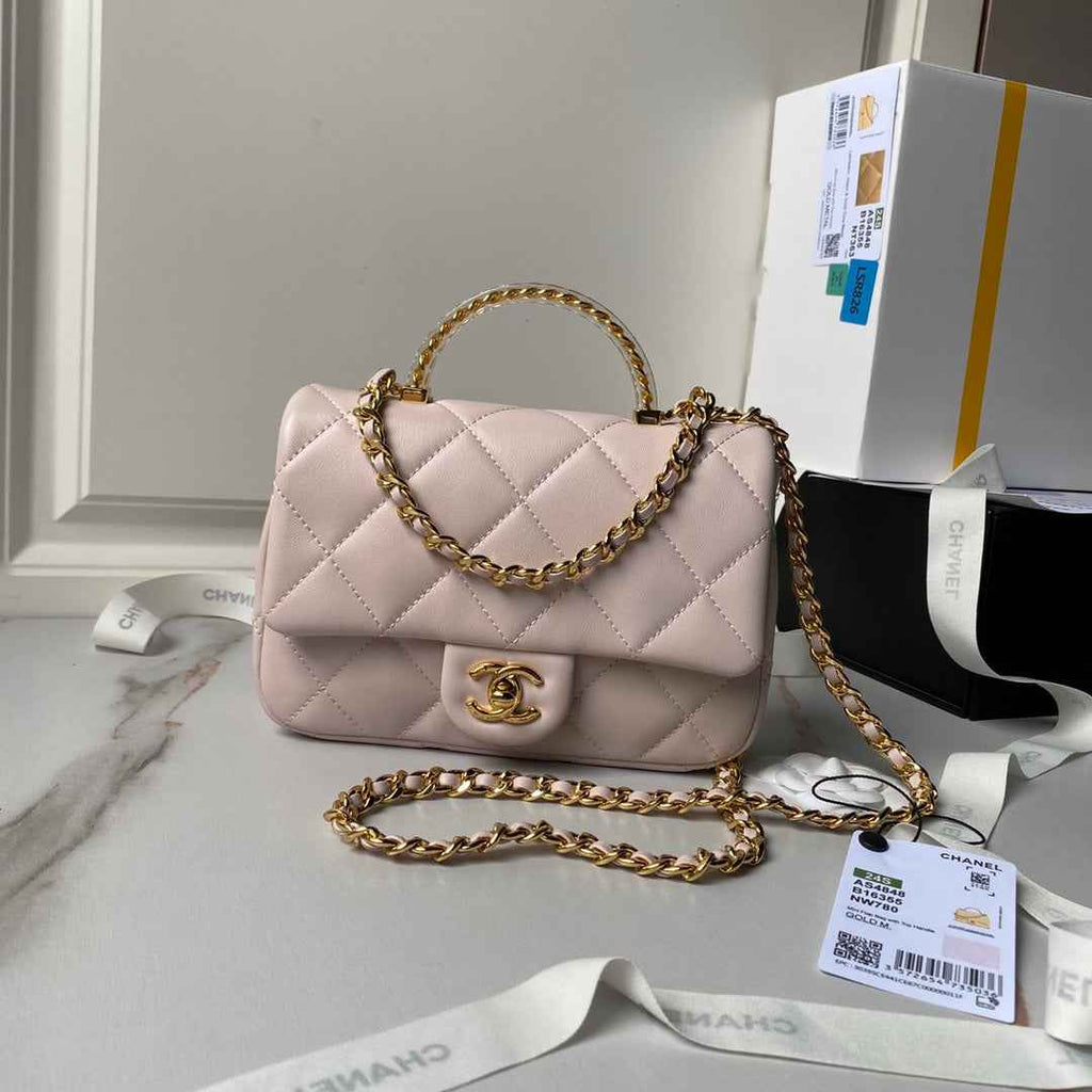 Chanel flap bag with top handle AS4848 Light Pink Lambskin