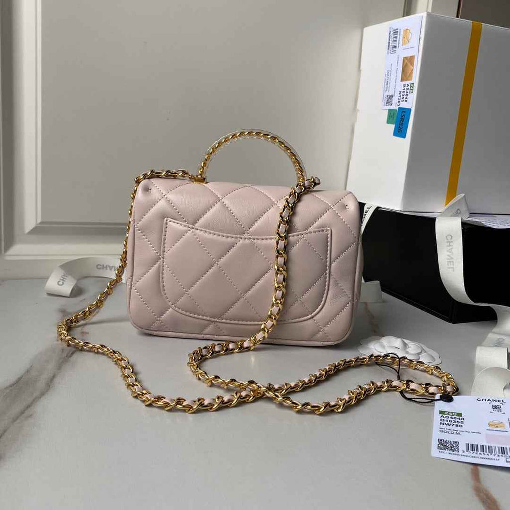 Chanel flap bag with top handle AS4848 Light Pink Lambskin