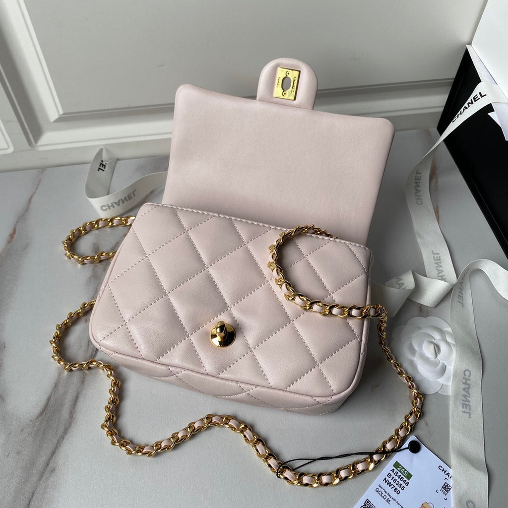 Chanel flap bag with top handle AS4848 Light Pink Lambskin