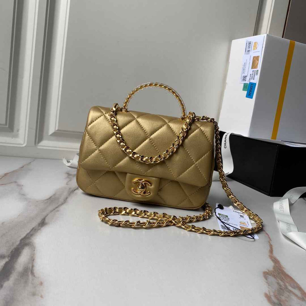 Chanel flap bag with top handle AS4848 Gold Lambskin