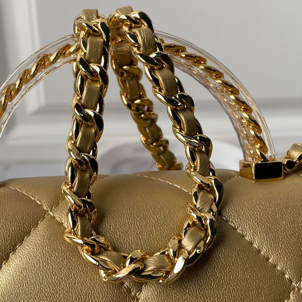 Chanel flap bag with top handle AS4848 Gold Lambskin