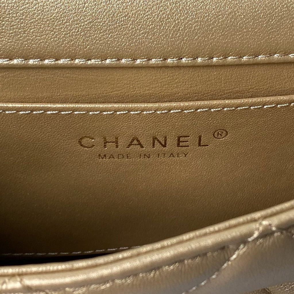 Chanel flap bag with top handle AS4848 Gold Lambskin