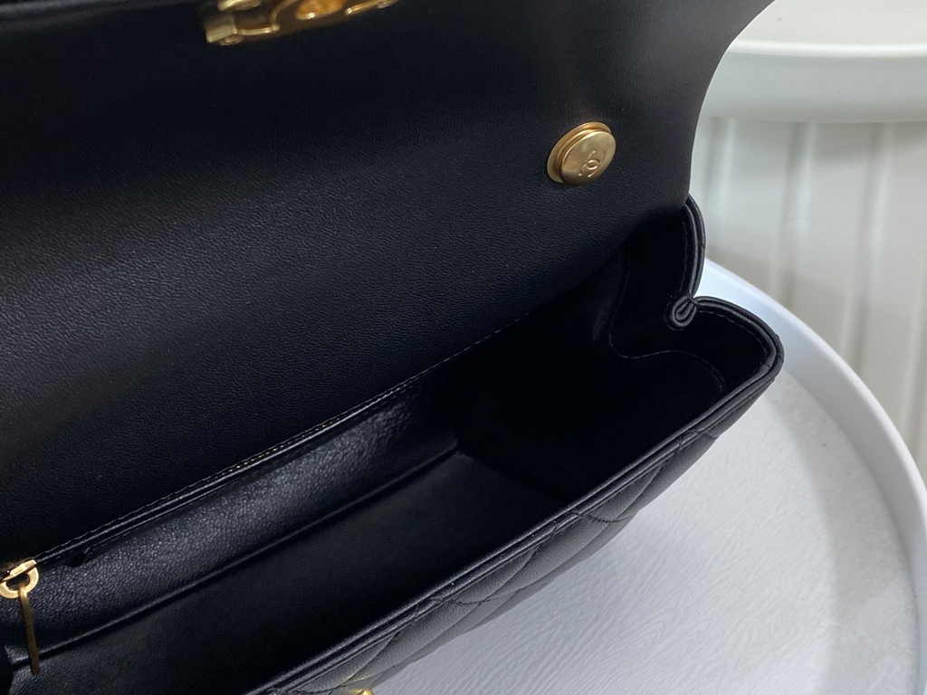 Chanel small flap bag with top handle AS5002, Black shiny lambskin
