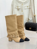 Chanel High boots - Lambskin & grosgrain, G46677 apricot - Default Title - View 1