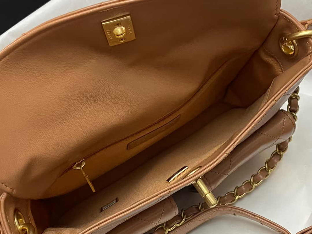 Chanel Hobo handbag, Shiny calfskin & gold-tone metal, AS4743 camel