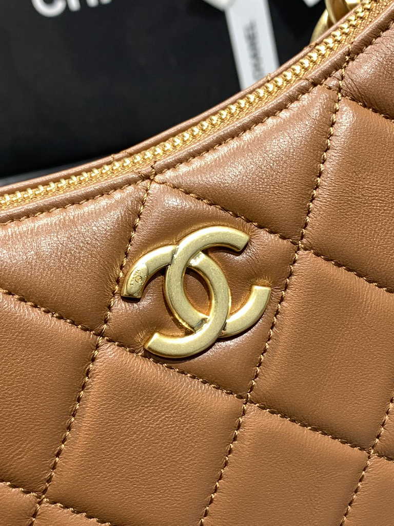 Chanel Hobo handbag Lambskin gold-tone metal tan AS4220