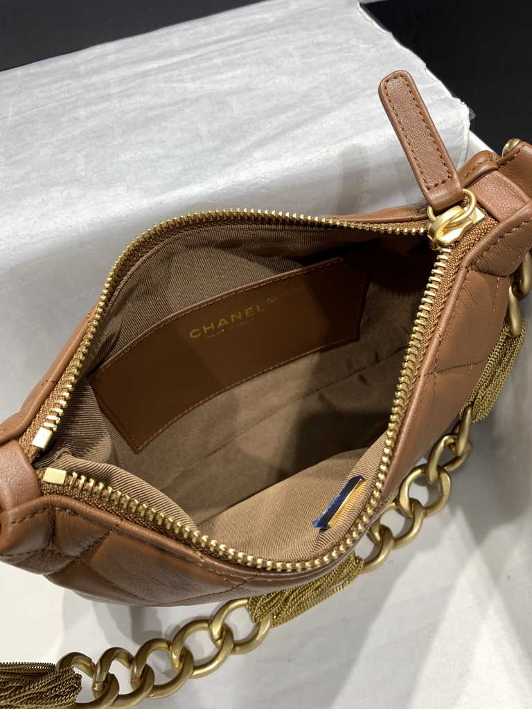Chanel Hobo handbag Lambskin gold-tone metal tan AS4220