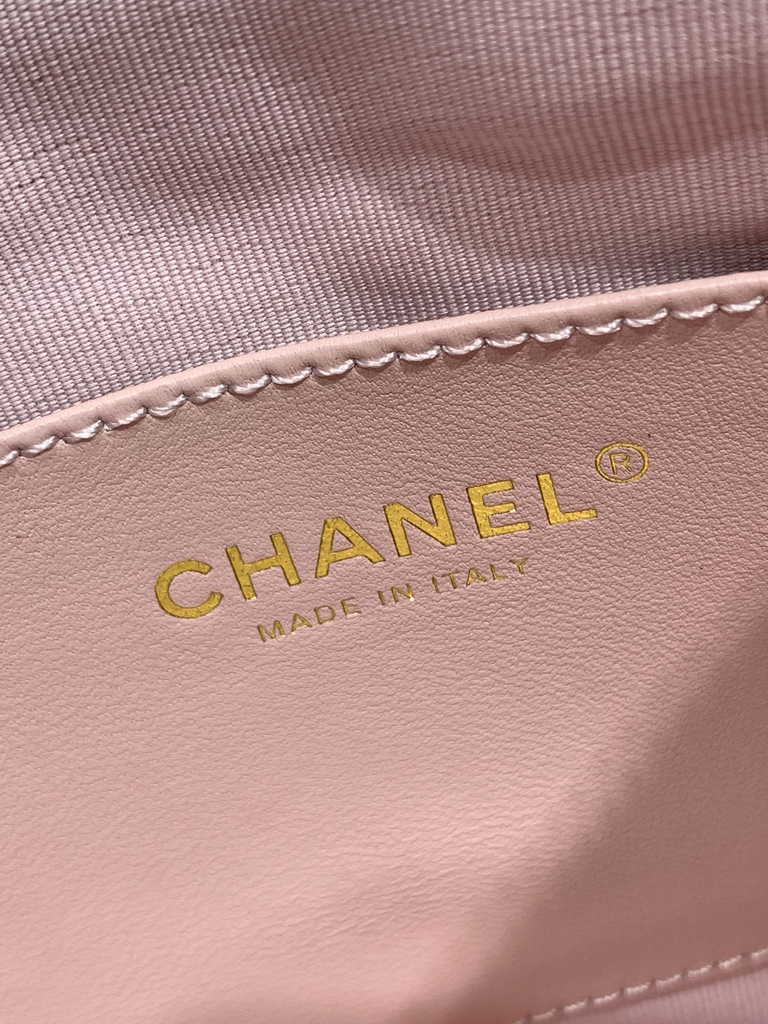 Chanel Hobo handbag Lambskin gold-tone metal Pink AS4220