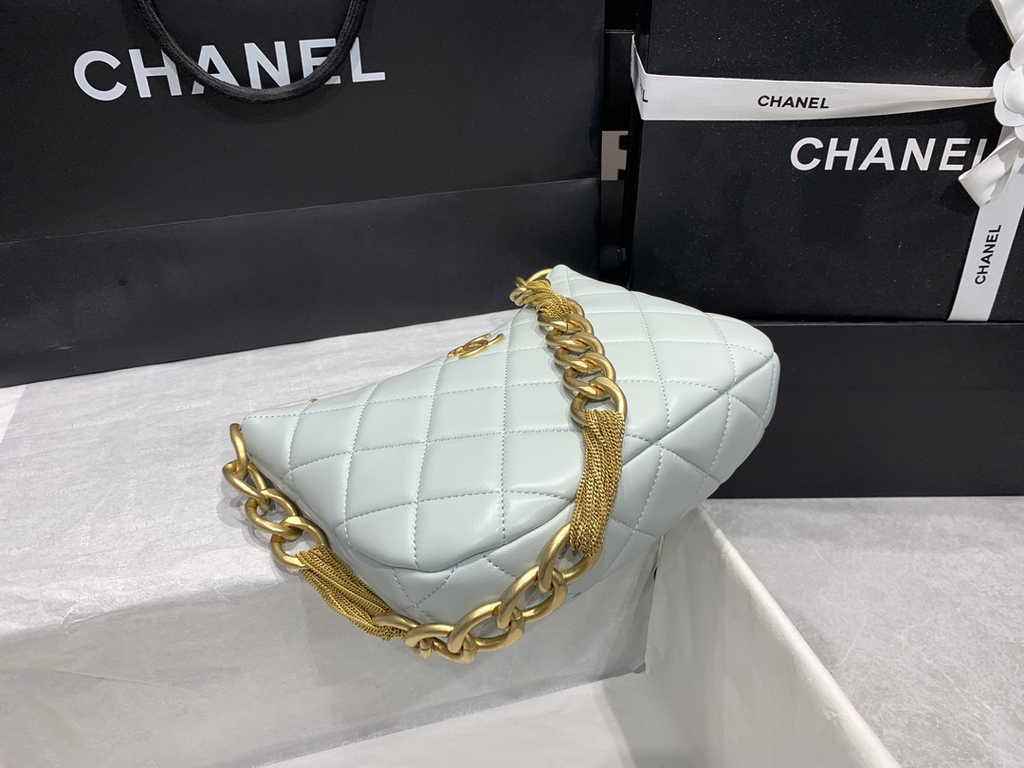 Chanel Hobo handbag Lambskin gold-tone metal light blue AS4220