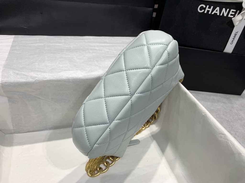 Chanel Hobo handbag Lambskin gold-tone metal light blue AS4220