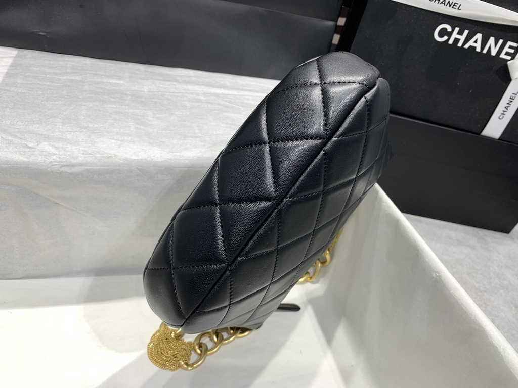 Chanel Hobo handbag Lambskin gold-tone metal black AS4220