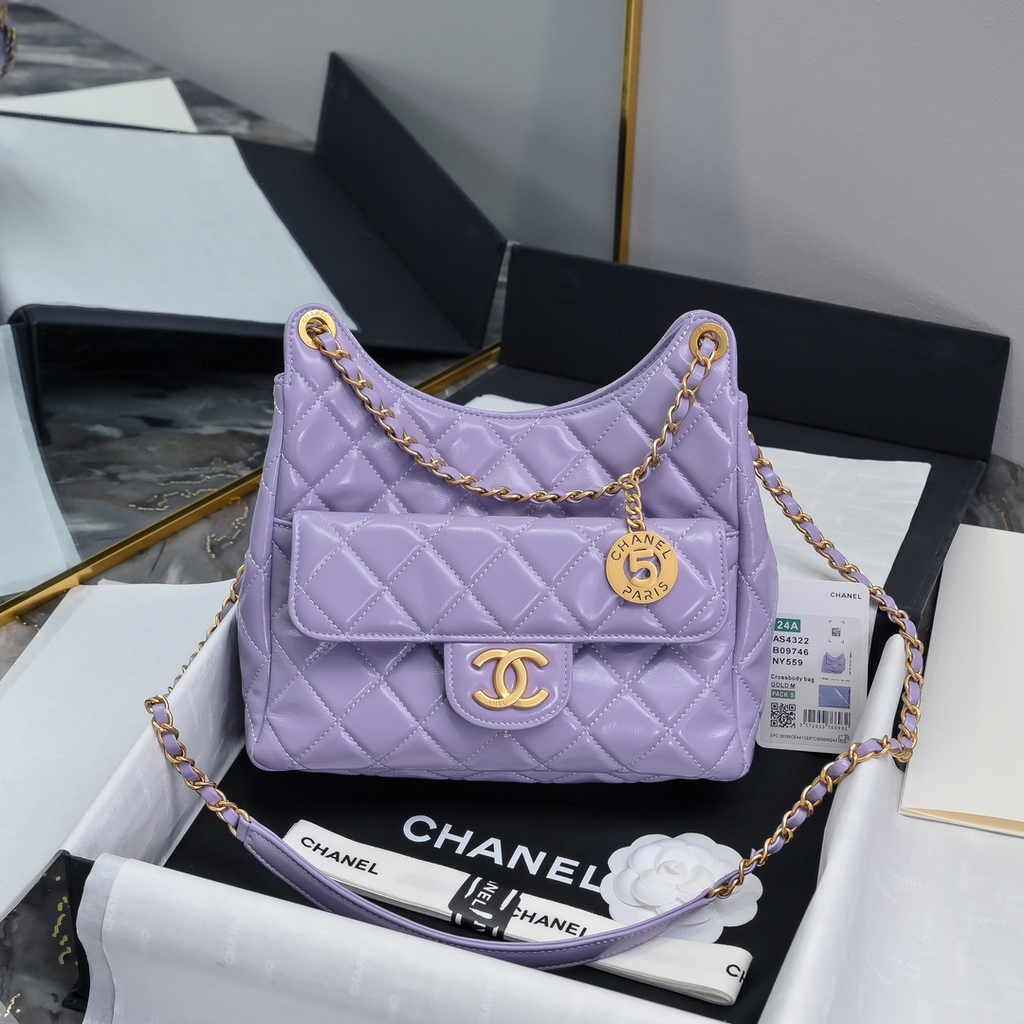 Chanel hobo handbag as4322, Lambskin purple