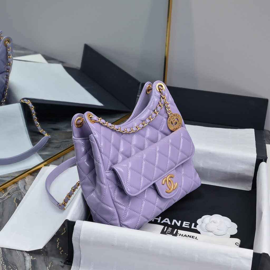 Chanel hobo handbag as4322, Lambskin purple